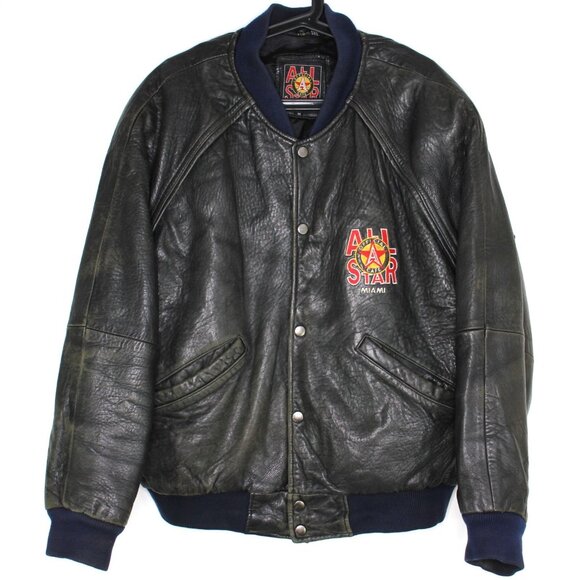 Vintage All Star Miami Cafe Mens Medium Leather Jacket C1146 - Picture 2 of 7